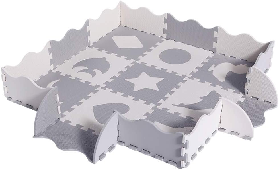 SUPERJARE 25 Pieces Baby Play Mat, Thick Interlocking Foam Floor Tiles with 9 Patterns, Non Toxic Crawling Mat for Playroom & Nursery, Neutral Color for Infants, Baby & Toddler