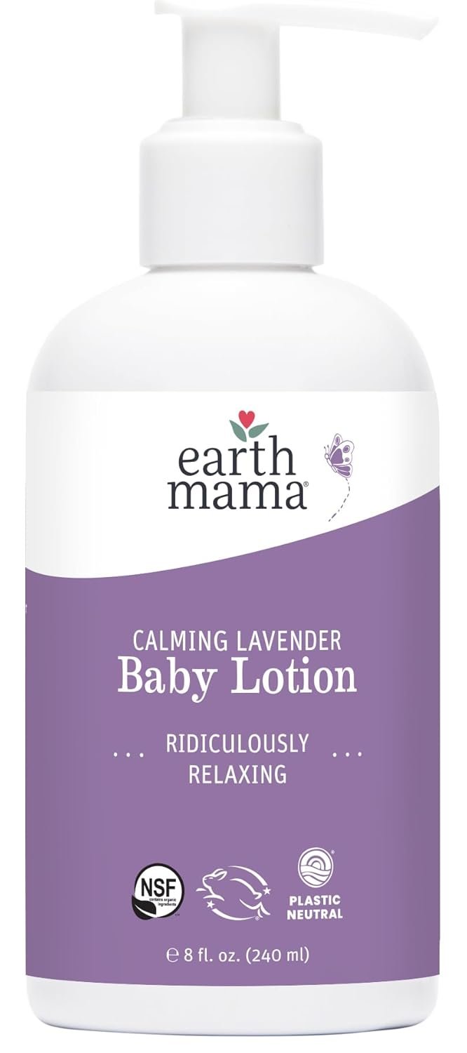 Earth Mama Calming Lavender Baby Lotion for Dry Skin, Calendula Cream for Newborn Skin Care, Children’s Moisturizer with Aloe Juice, Rooibos, & Shea Butter, Lavender Lotion, 8 Fl Oz