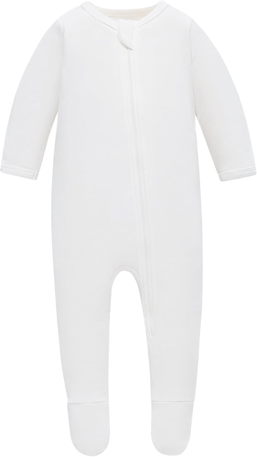 Owlivia Organic Cotton Baby Pajamas, Boys Girls Zip Front Sleep ‘N Play Pjs, Footed Sleeper, Long Sleeve