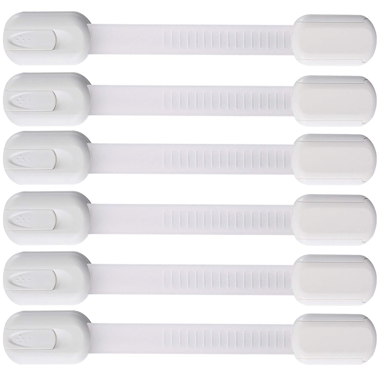 6 Pack Vmaisi Multi-Use Adhesive Straps Locks – Childproofing Baby Proofing Cabinet Latches for Drawers, Fridge, Dishwasher, Toilet Seat, Cupboard, Oven,Trash Can, No Drilling (White) (6)