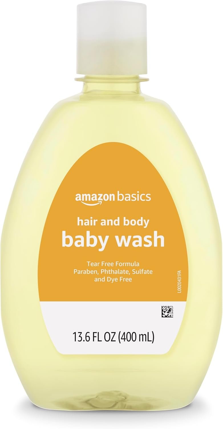 Amazon Basics Tear-Free Baby Hair and Body Wash, Paraben-Free, Sulfate-Free, Dermatologist Tested, Lightly Scented, 13.6 fl oz, 1-Pack