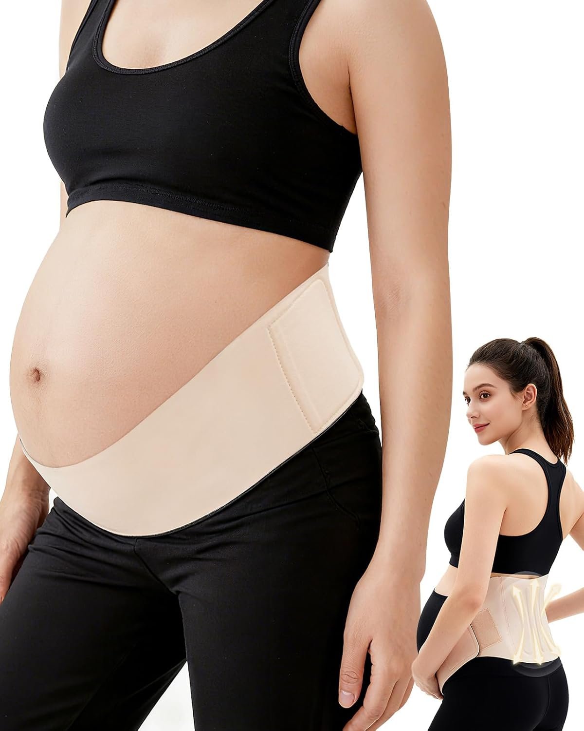Pregnancy Belly Band, One-Piece & Portable Maternity Support Belt with Ergonest Back Support Stays & Breathable Fabric – Invisible, Adjustable Pregnancy Belly Band for All Belly Shapes`