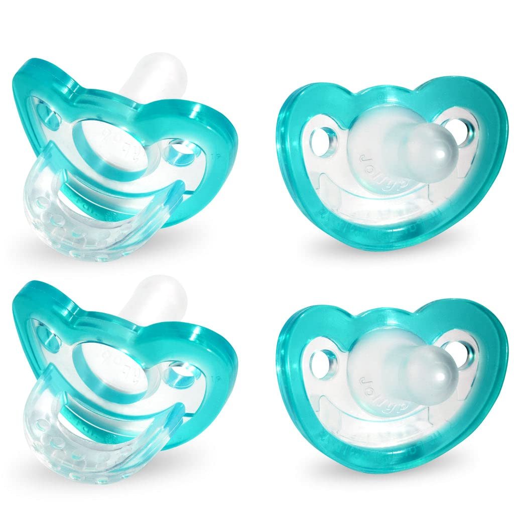 RaZbaby Jollypop Pacifier for Newborns & Up, USA Made, Natural Shaped Orthodontic Binky, Lovingly Shared in NICUs & Hospitals Worldwide, Medical-Grade 100% BPA-Free – 0-3 Months, 4 Pack – Teal