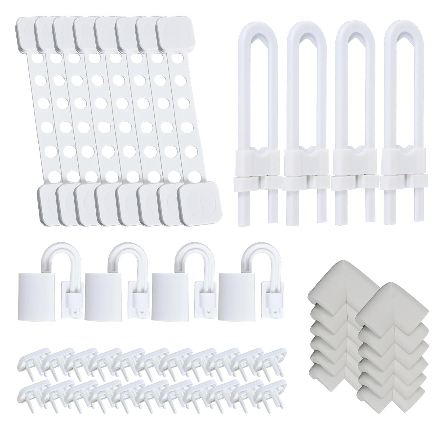 50 Packs Baby Proof Kit – Safety Locks, Corner Guards, Door Finger Protector, Outlet Covers, Slider Locks – Keep Child Safe at Home