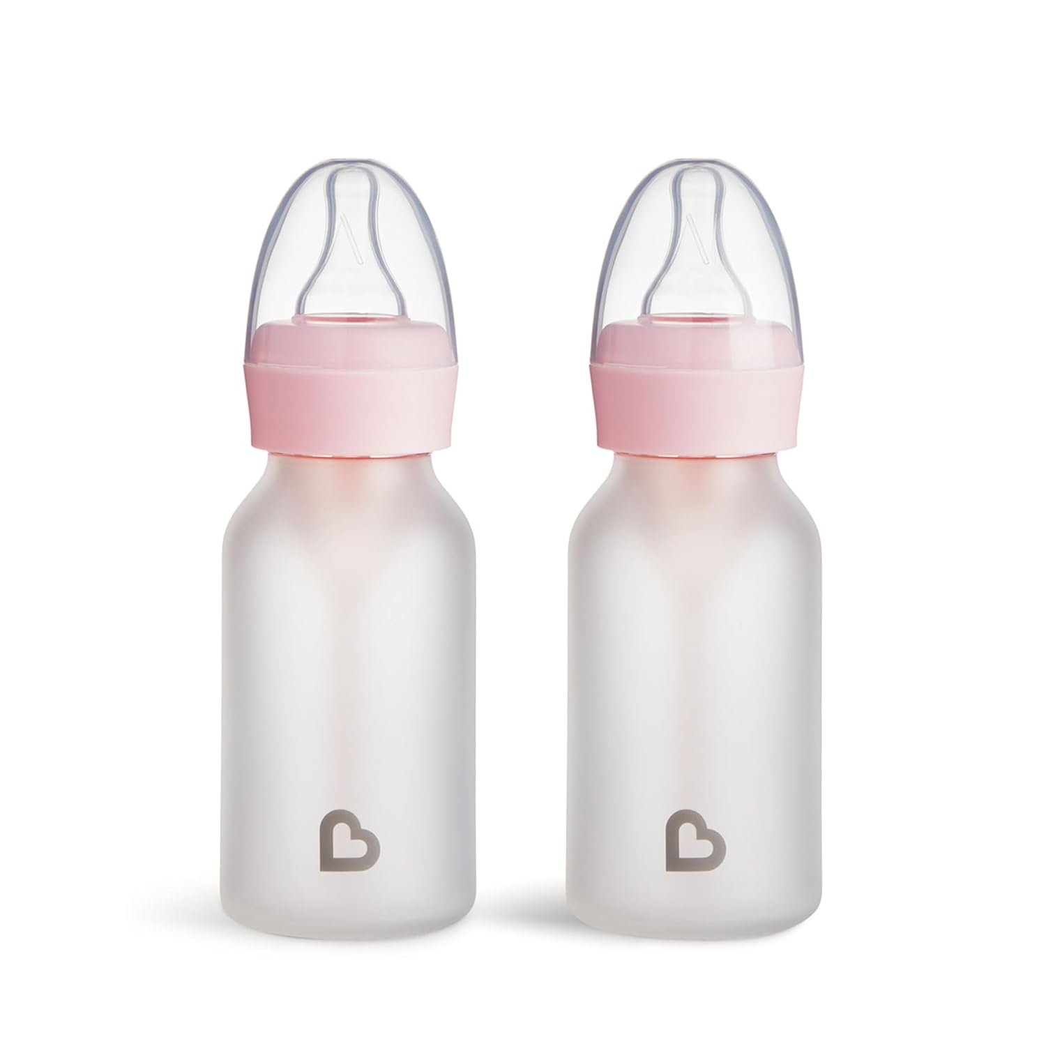 Munchkin Bond Silicone Coated Glass Baby Bottles – Anti-Colic Feeding System with Natural Feel Nipples, 4 Ounce, 2 Pack, Pink