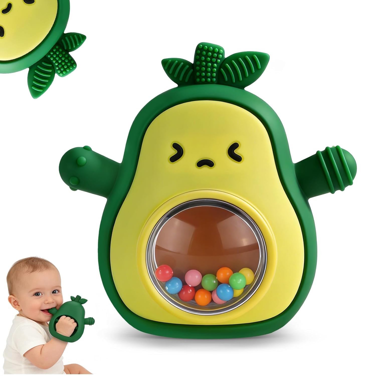 Baby Teething Toys, Easy Hold Stay-On Silicone Hand Mitten Teether with Rattle, Sensory Teething Relief for 3–6 and 6–12 Month Babies