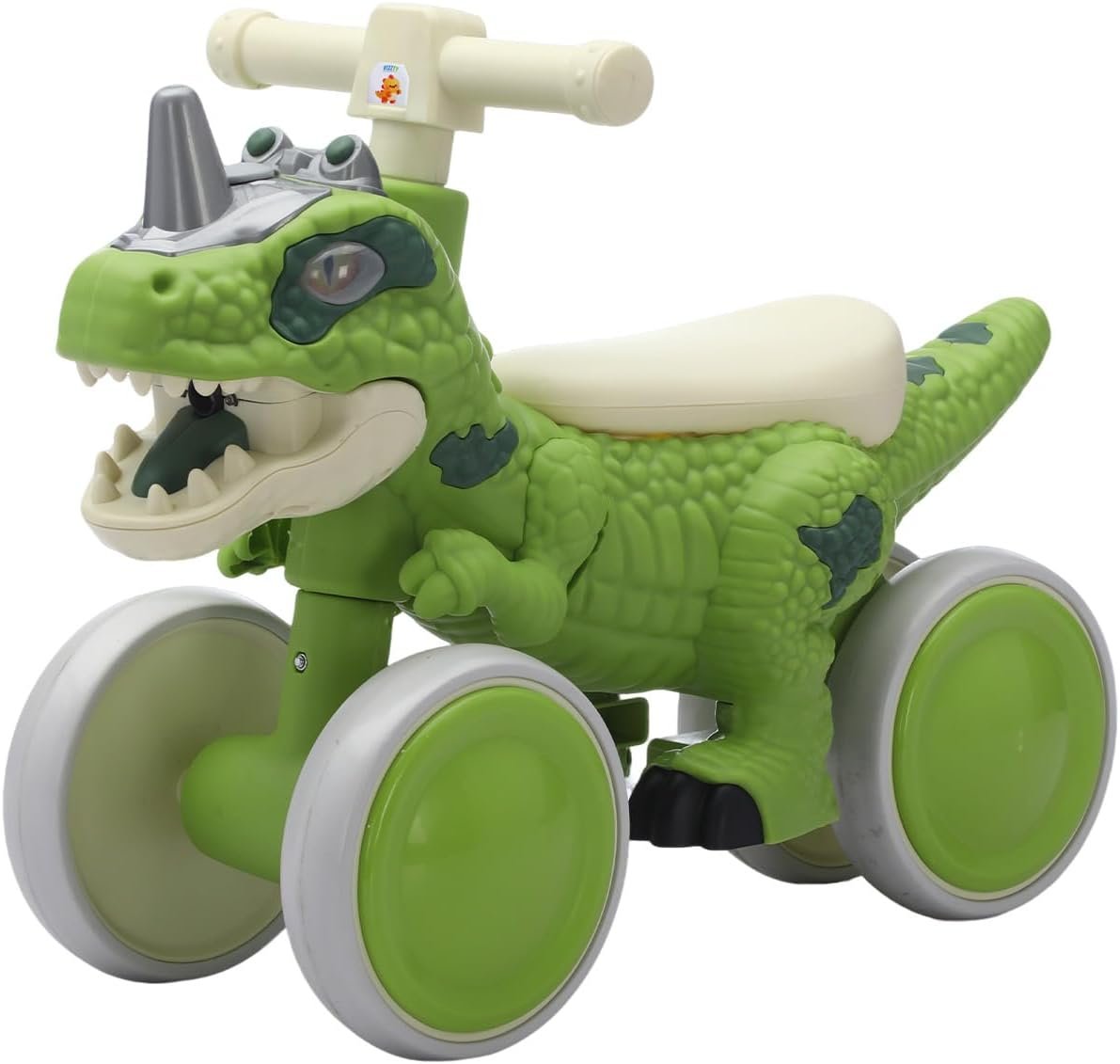 Dinosaur Balance Bike for 1-3 Year Olds, Toddler 4-Wheel No-Pedal Walker Scooter with Music & Mist Spray Effects, ASTM Certified First Birthday Gift for Boys & Girls