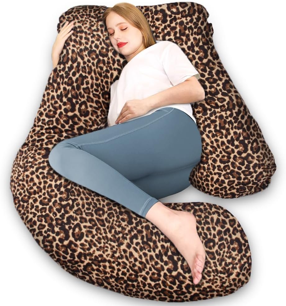 Chilling Home Pregnancy Pillow, U Shaped Pregnancy Pillows for Sleeping Full Body Pillow Maternity Pillow for Pregnant Women 58 inch, Pregnant Women Must Have with Removable Cover, Leopard Print