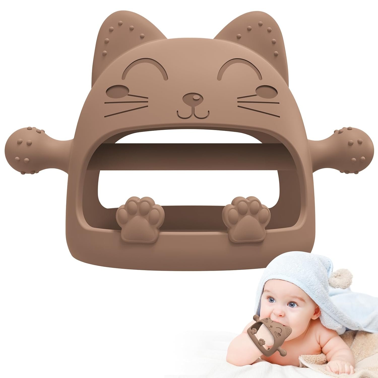 Baby Teether Toys for 6-12 Months – Teething Relief Must-Haves, Hand Teethers, Mitt With Cute Cat Shape – Ideal Baby Shower Gifts