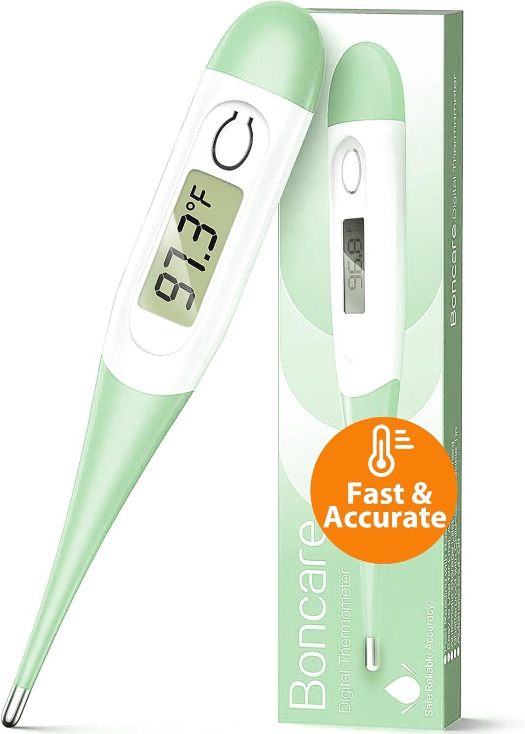Boncare 10 Seconds Digital Thermometer for Adults and Kids – Accurate & Safe Rectal Thermometer for Baby with Fever Alarm, Oral Thermometer (Light Green)