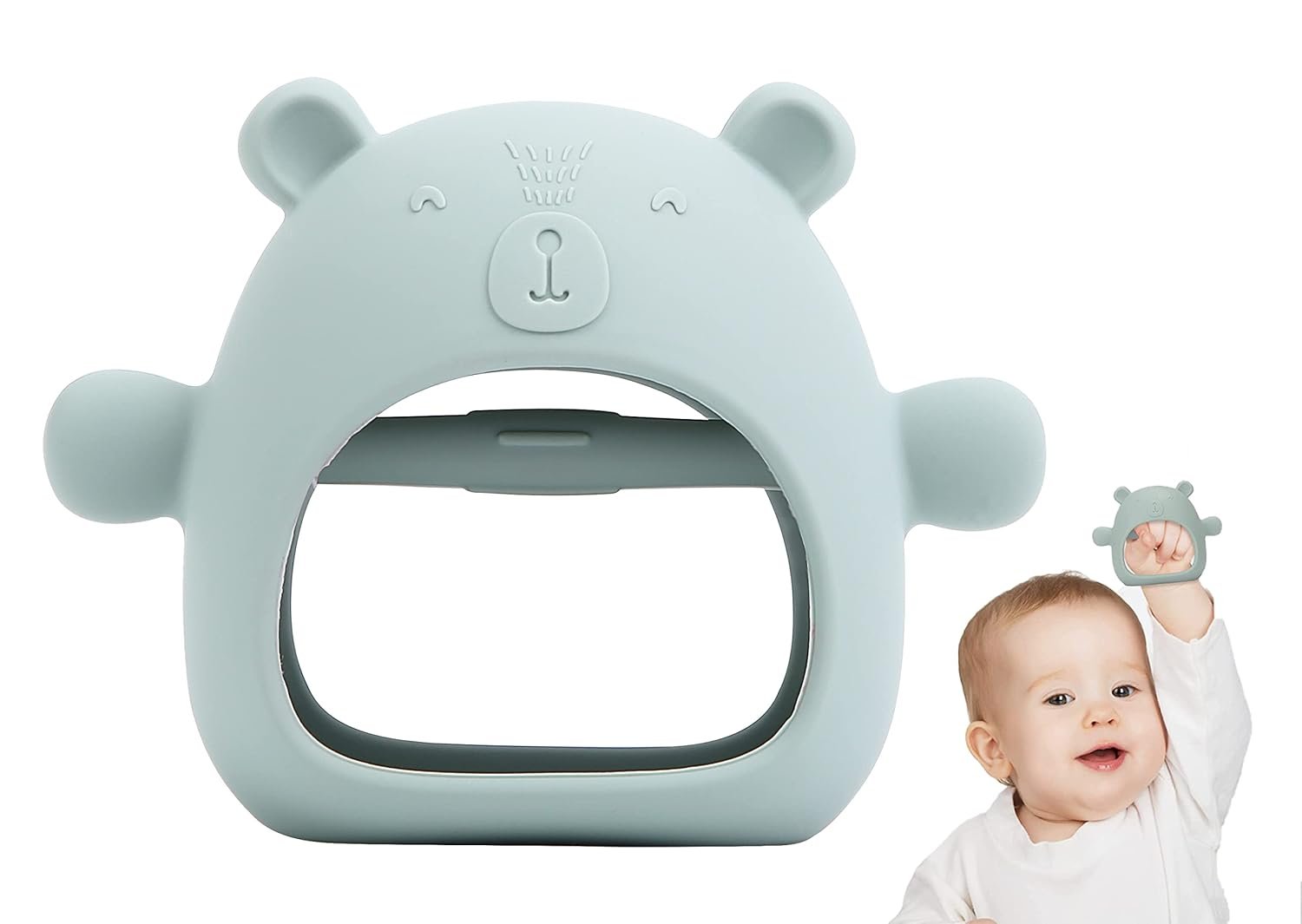 Bear Mitten Baby Teether, Anti-Drop Teething Toy for Babies 3+ Months, Silicone Teether for Baby Teething Relief, Infant Toy for Sucking Needs, BPA Free(Blue)