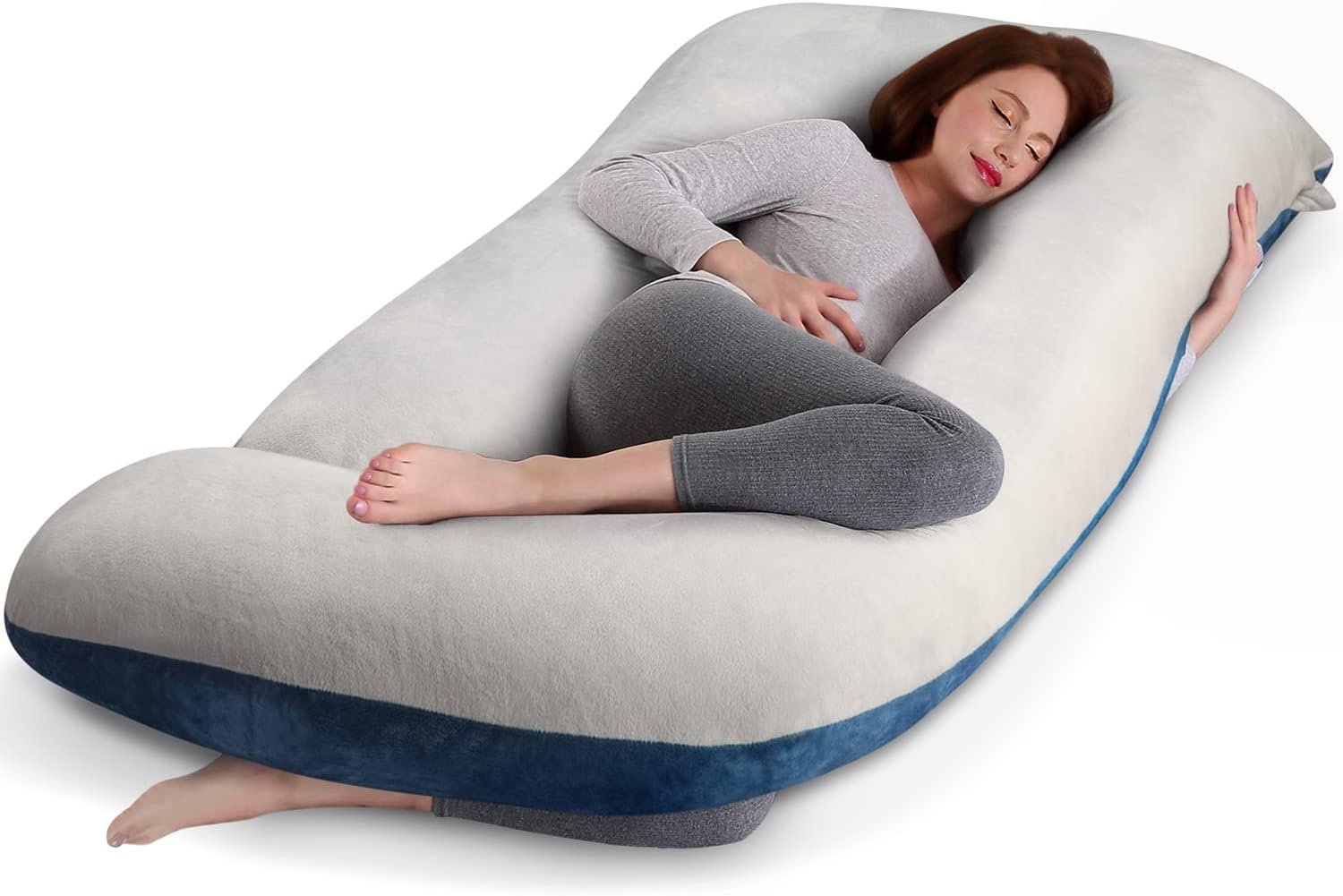 cauzyart Pregnancy Maternity Pillows for Sleeping 55 Inches U-Shape Full Body Pillow Support – for Back, HIPS, Legs, Belly for Pregnant Women with Removable Washable Velvet Cover