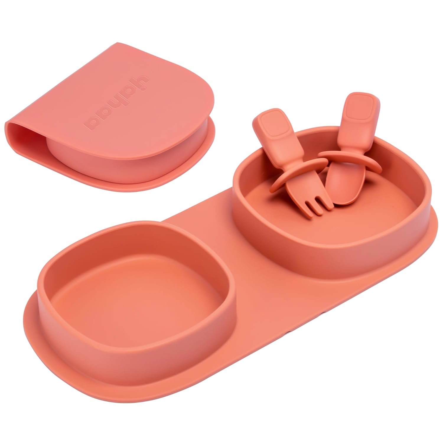 Silicone Foldable Novelty Dinner Plates, Baby Plates Travel Essential with Forks and Spoons, Microwave & Dishwasher Safe, Watermelon