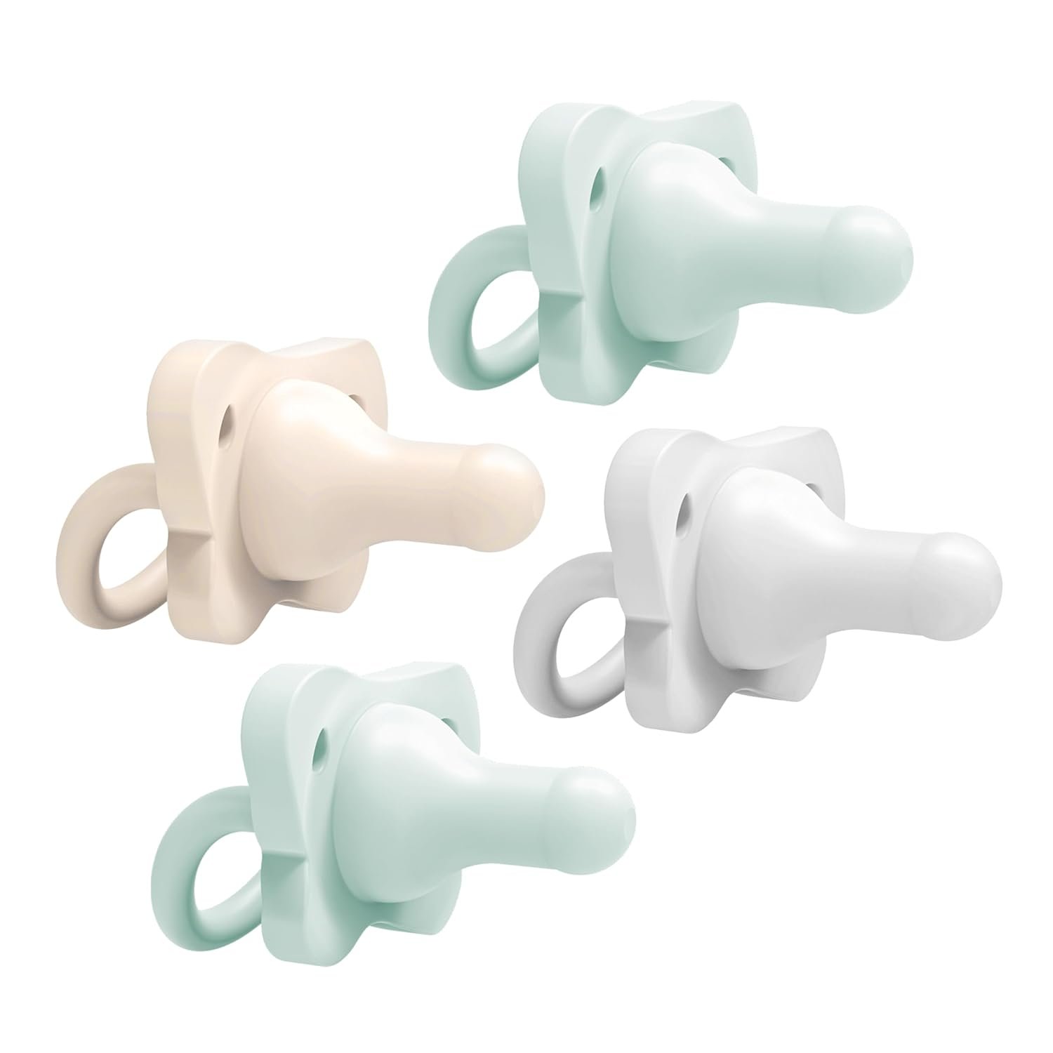 Dr. Brown’s HappyPaci 100% Silicone Baby Pacifier, Contoured One-Piece Design, Gray, Green, Ecru, 0-6m, BPA-Free, 4-Pack