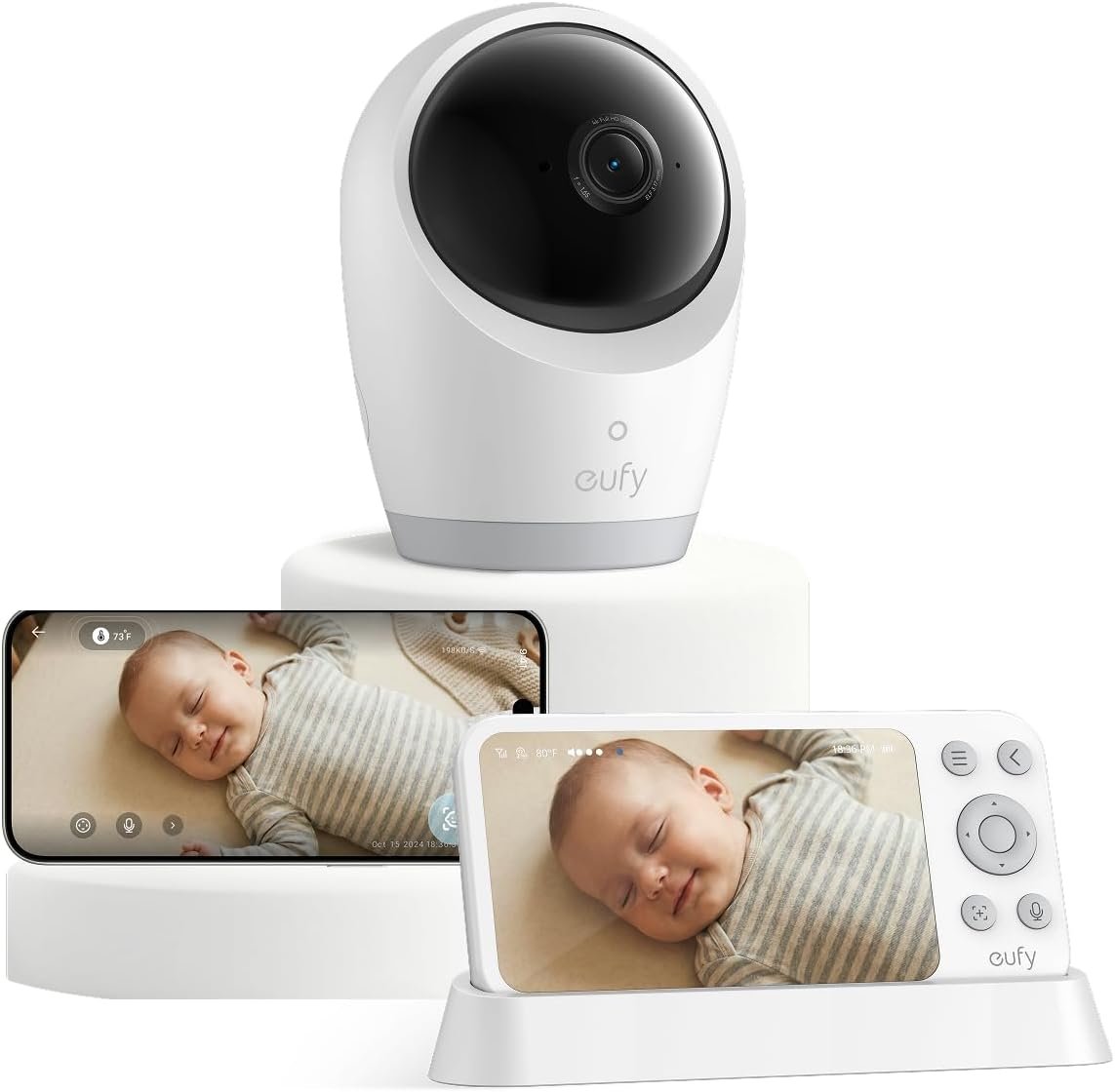 eufy Security E21 Baby Monitor with 4K UHD Camera, 5” 720p Screen, Pan-Tilt and 8× Zoom, Dual Wi-Fi/Local Connection, 24/7 App Recording, Portable Built-in Battery-Powered Camera, ANR