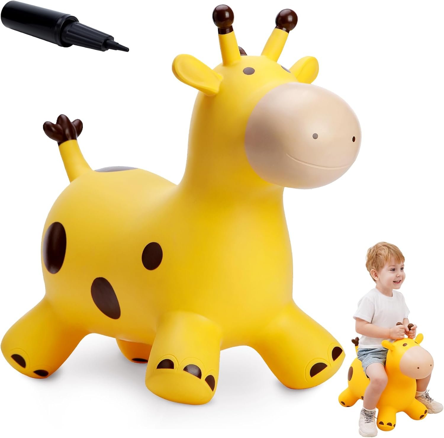 Giraffe Bouncy Horse Hopper for Toddlers, Bouncy Animals Jumping Horse, Inflatable Ride on Bouncer Hopping Toys Gifts for Boys Girls 18 Months 2 3 4 5 6 Years Old