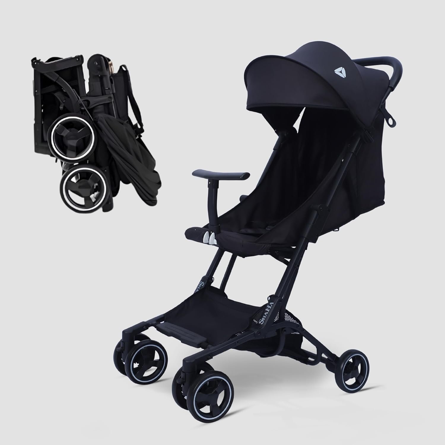 ShaHa® Lightweight Stroller for Toddlers, Travel Stroller for Airplane with One-Hand Fold, Baby Umbrella Strollers with Large Sun Canopy and Reclining Backrest, Included Travel Bag (Black)