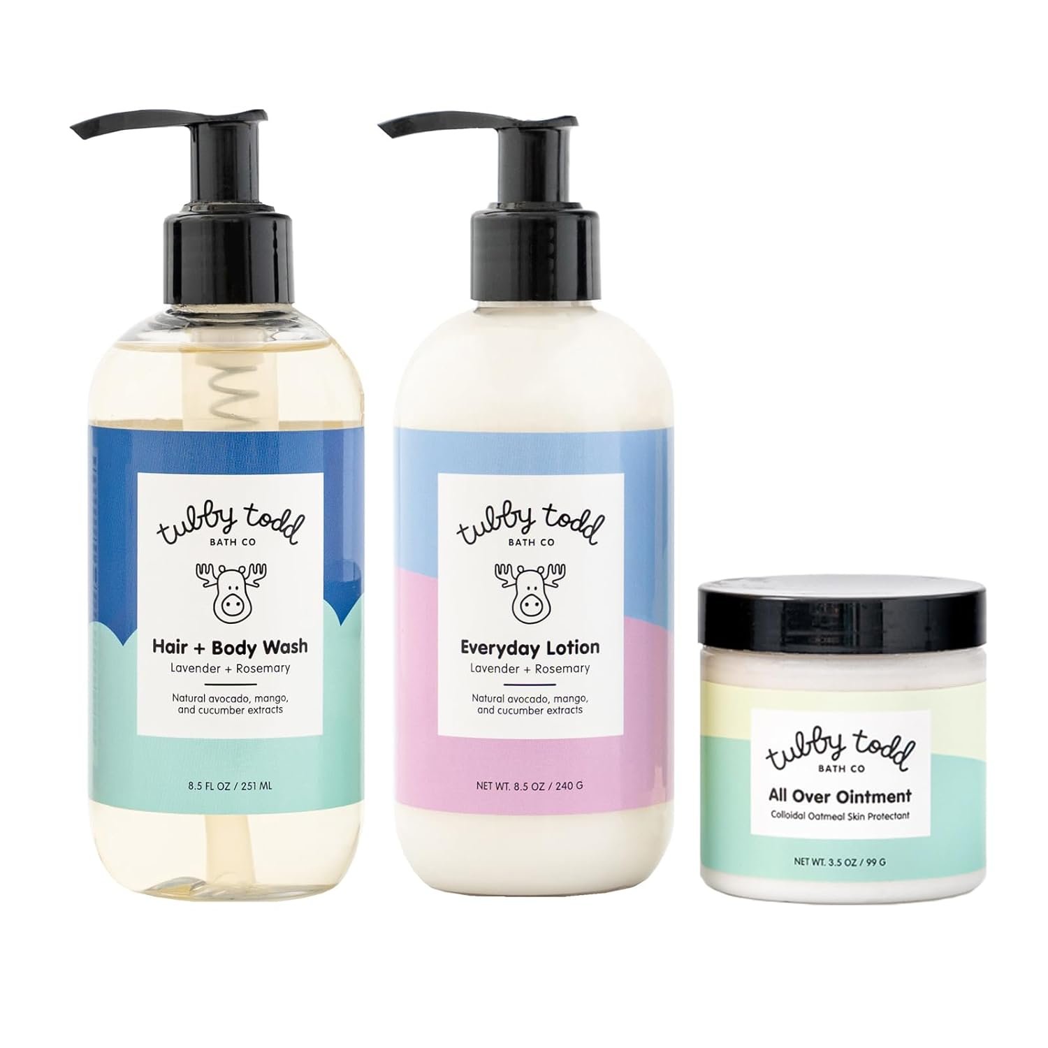 TUBBY TODD 3-Step Baby Bath & Skincare Routine – The Regulars Bundle – 8.5oz Baby Shampoo and Body Wash, 8.5oz Everyday Lotion & 3.5oz All Over Ointment – Lavender Rosemary