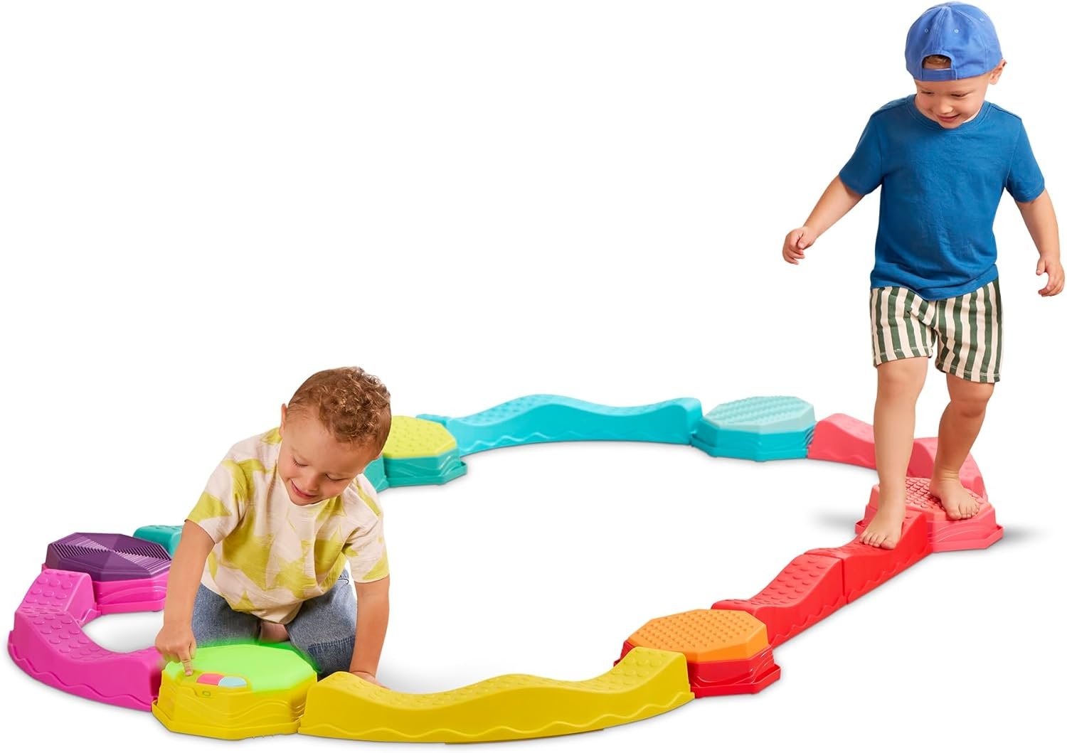 B. toys – Balance & Groove Set – Balance Beam for Kids – Musical Games & Activities – 5 Sensory Stones, 8 Wavy Beams & 1 Musical Pod – Indoor Active Play – 3 Years +