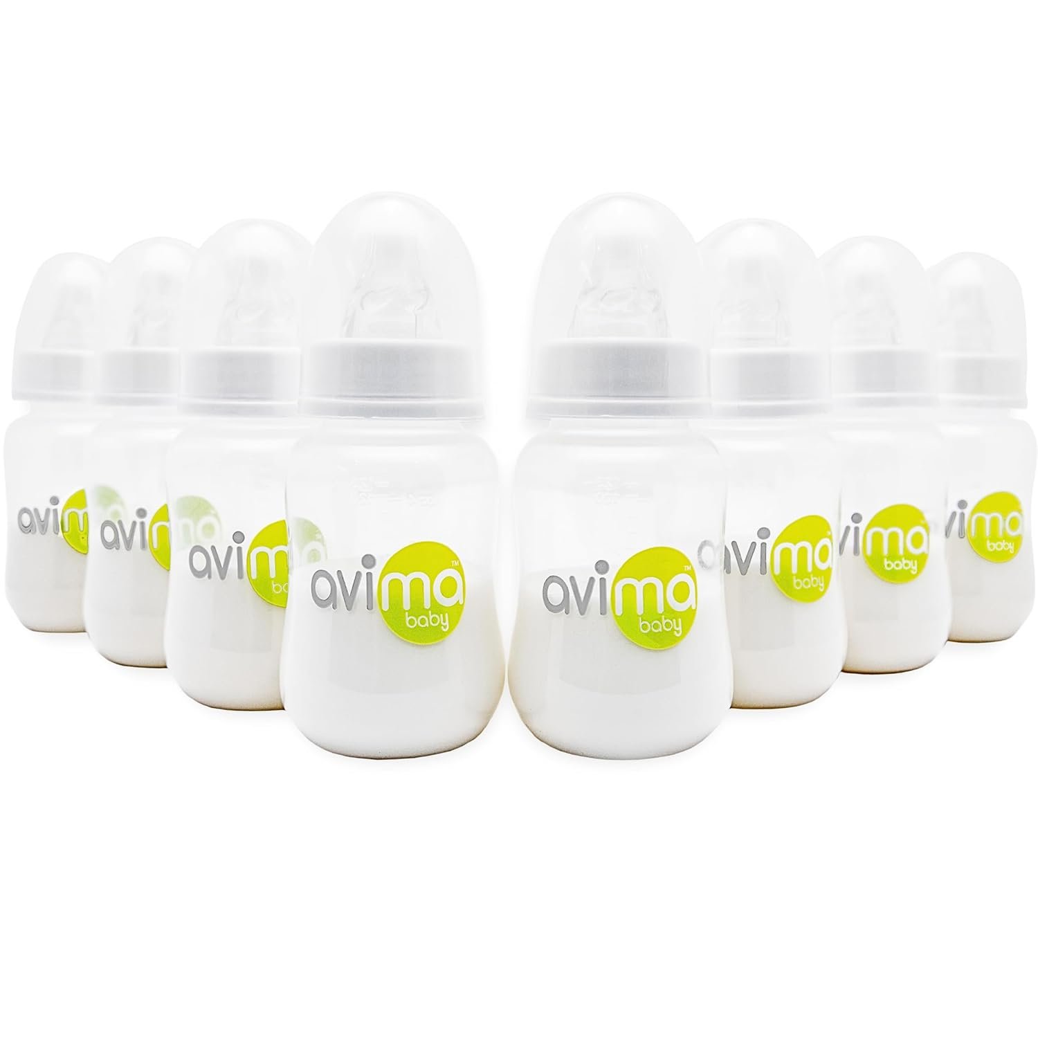 Avima 4 oz Anti Colic Baby Bottle Set – Slow Flow Nipples Included, Standard Neck, BPA Free – Newborn 0-3 Months, Stage 1 Feeding for Gas, Spit Up & Colic (Set of 8)