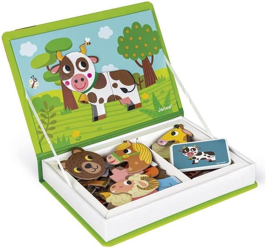 Janod MagnetiBook 41 pc Magnetic Animal Mix and Match Game – Creative Play – Enhances Motor Skills – Develops Dexterity and Coordination – Easy Storage, Educational, Safe
