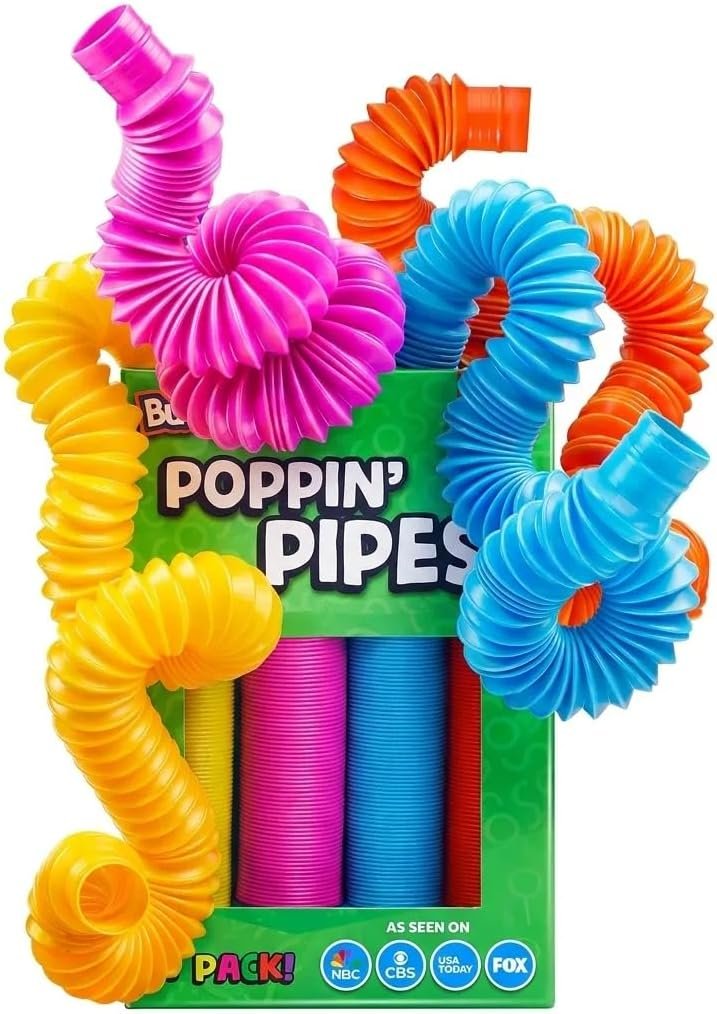 BUNMO Pop Tubes – Sensory Toys – Fidget Toys – Imaginative Play & Stimulating Creative Learning – Hours of Fun for Kids – Tons of Ways to Play – Non-Mouthable Toy 3+ – 4 Pack Large