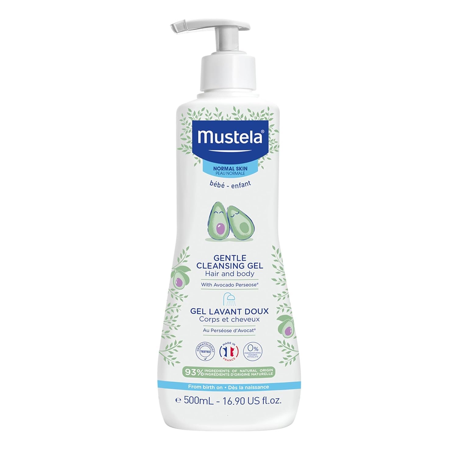 Mustela Baby Gentle Cleansing Gel – Baby Hair & Body Wash – with Natural Avocado fortified with Vitamin B5 – Biodegradable Formula & Tear-Free – 1 or 2-Pack – Various Sizes