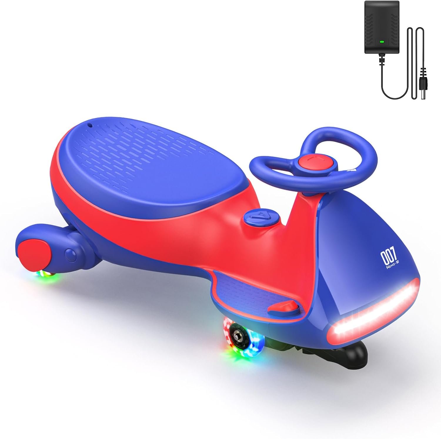 FanttikRide N7 Pro Electric Wiggle Car with Pedal, Rechargeable Battery, CyberWiggle, 2 in 1 Swing Car, 2 Speeds Max 4 Mph, Anti-Rollover, Flashing Wheels, Bluetooth, Ages 3+, 150 Lbs, Blue