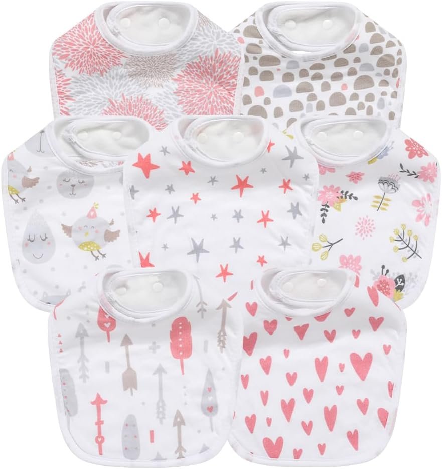 7 Pack Baby Cotton Absorbent Bibs for Drooling Teething