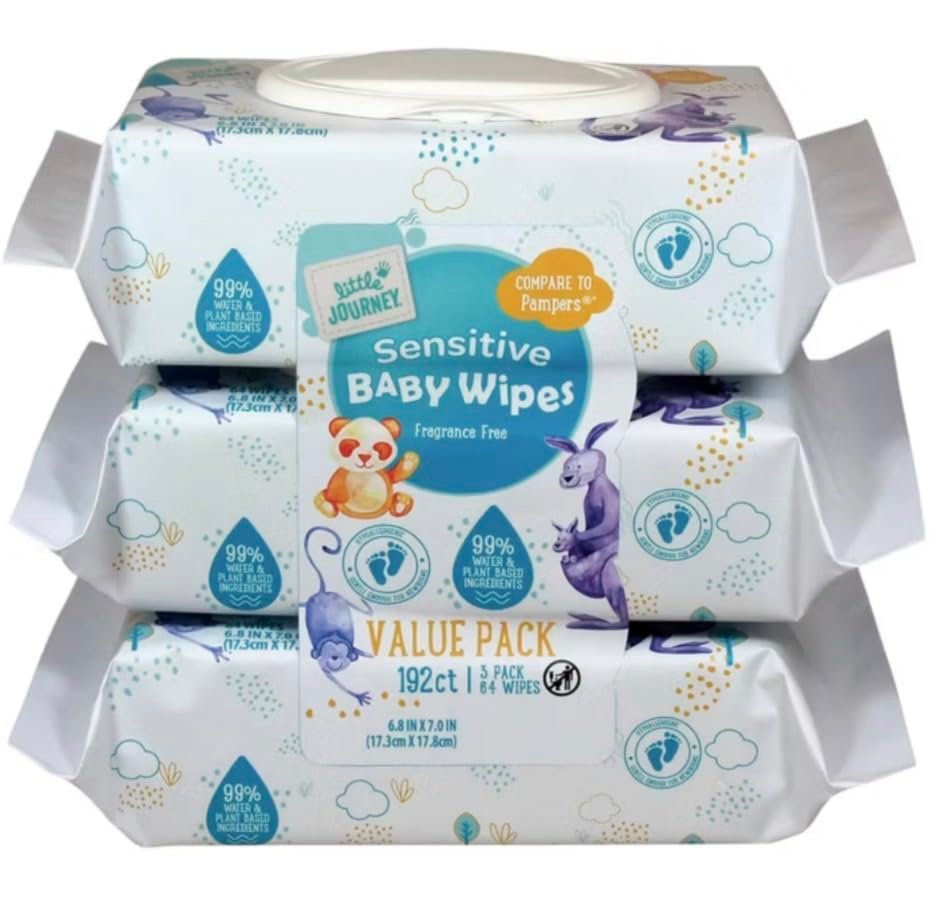 Sensitive Baby Wipes, Fragrance Free, 99% Water, 192 Count, 3 Pack