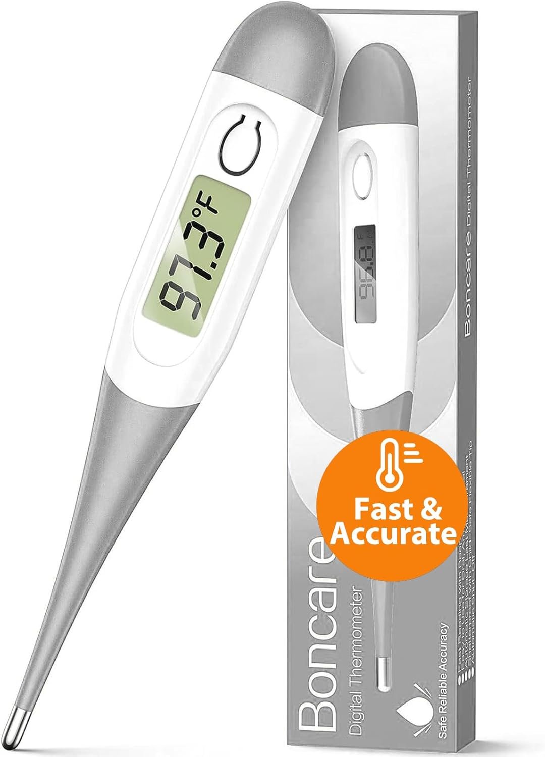 Boncare 10 Seconds Digital Thermometer for Adults and Kids – Accurate & Safe Rectal Thermometer for Baby with Fever Alarm, Oral Thermometer (Gray)