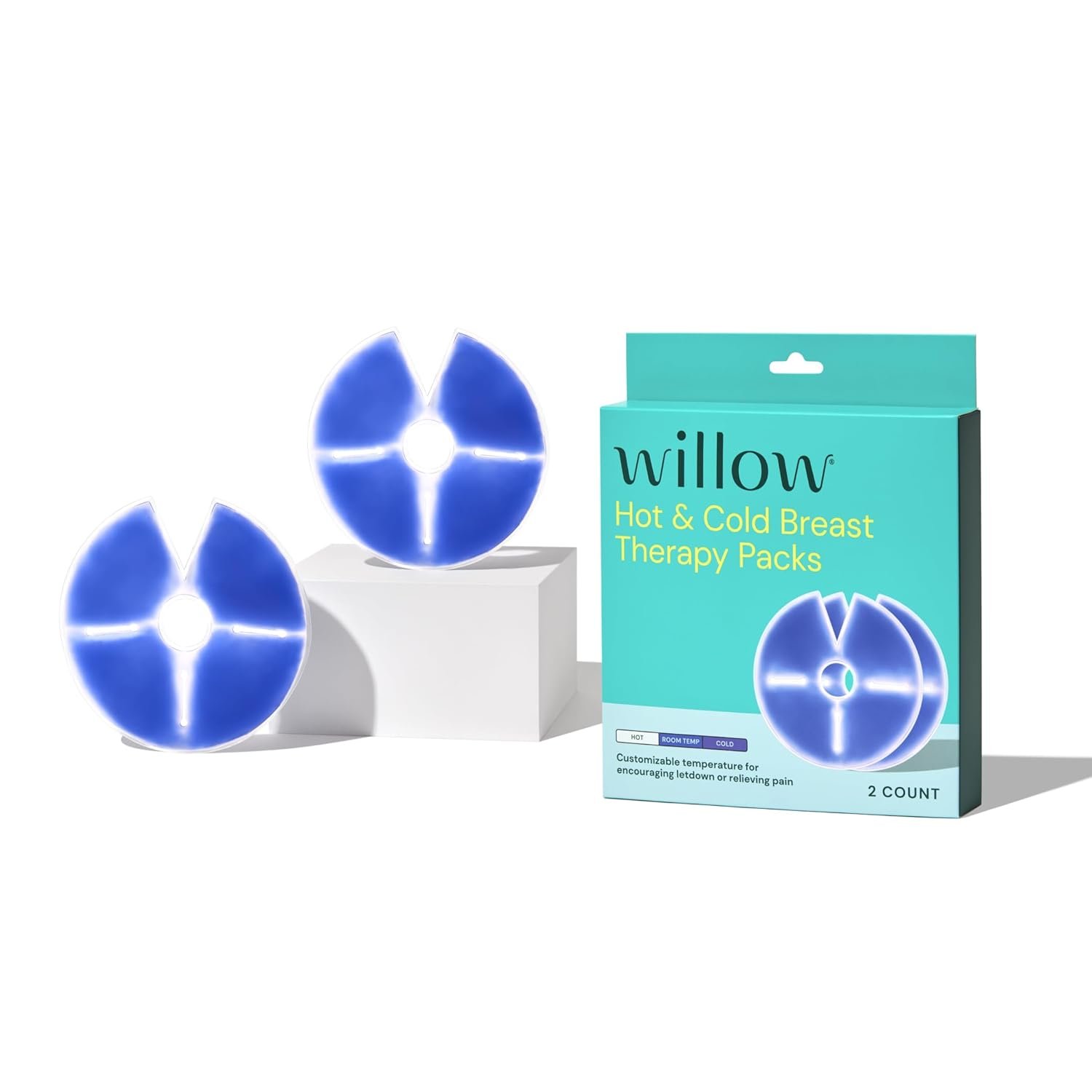 Willow – Hot & Cold Breast Therapy Packs -Reusable – Relieve Swelling & Pain – Encourages Letdown – Ultra Soft Material w/Large Coverage Area – 2ct