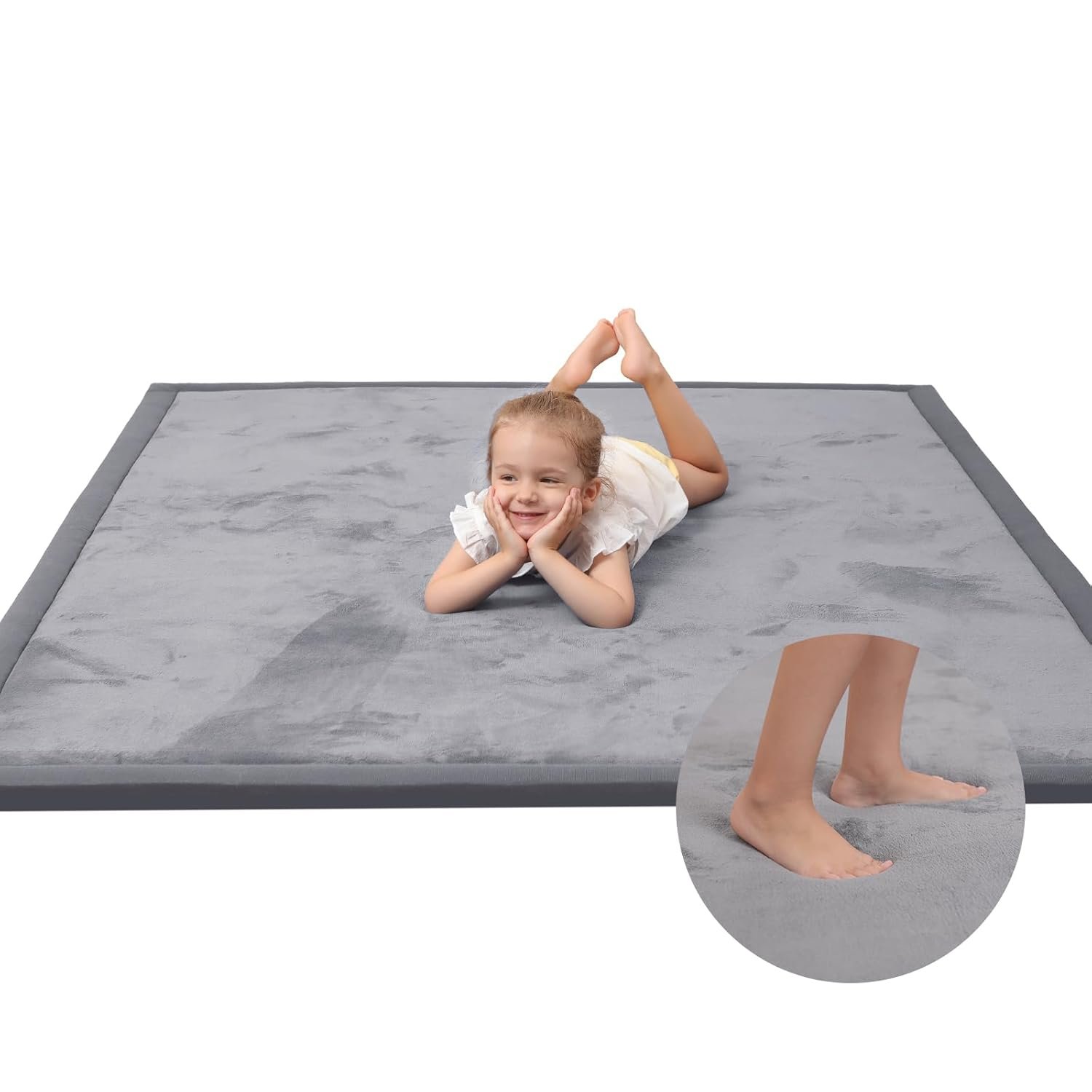 Huloo Sleep Baby Play Mat for Floor,1.3″ Thick Memory foam Tummy Time Mat,Soft Coral Velvet Nursery Rug,Extra Large Non Slip Crawling Mats for Living Room(Dark Gray)