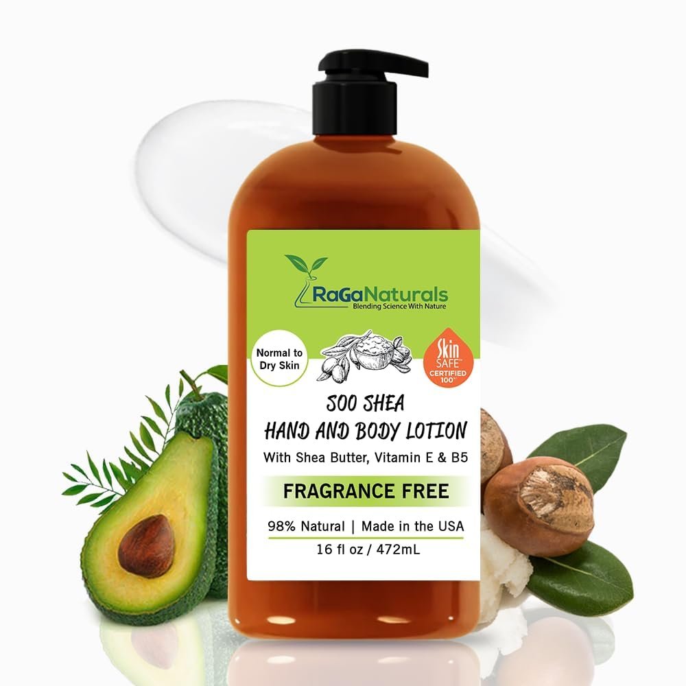 RaGaNaturals Natural Unscented Body Lotion for Dry, Sensitive Skin with Shea Butter, Avocado Oil & Vitamin E – Moisturizing, Fragrance Free Hand Lotion With Organic Essence -For Women, Men, Kids-16 Oz