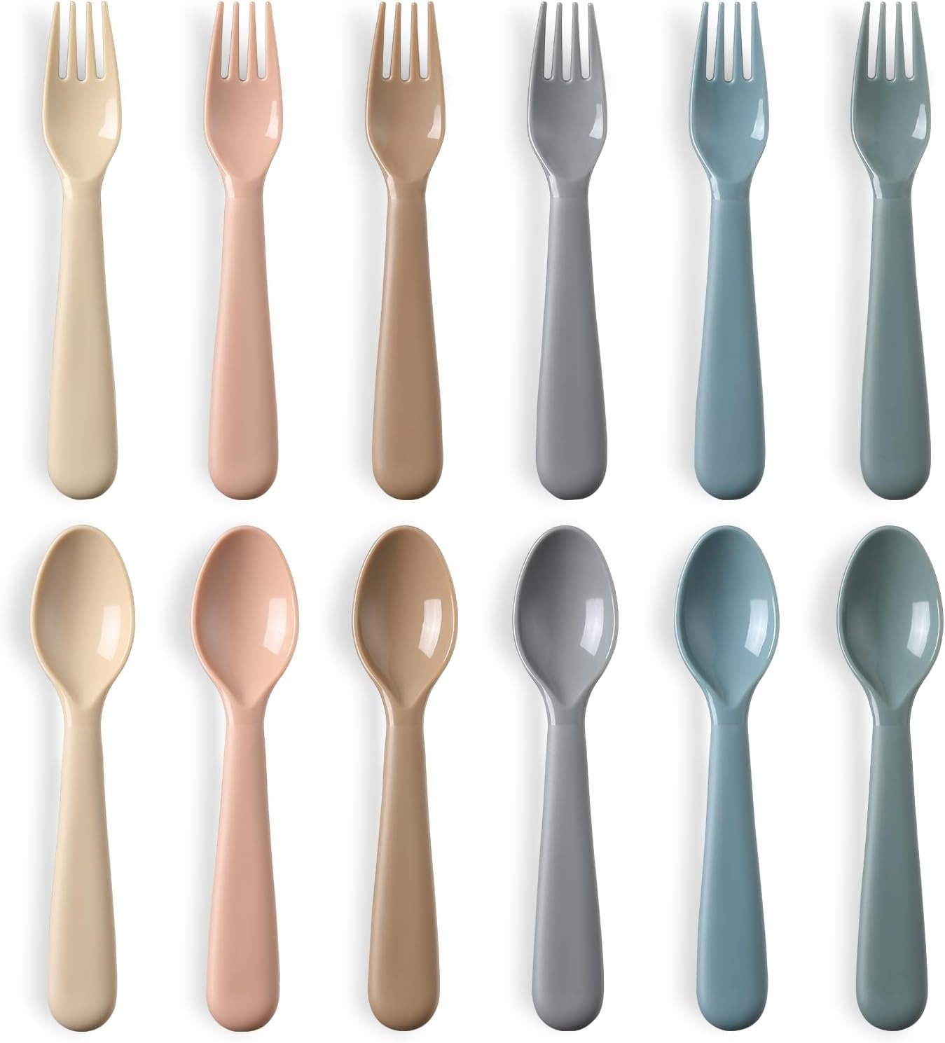 12 Pieces Toddler Utensils Set, Plastic Spoons and Forks Set for Kids, Children Safe Flatware, Plastic Reusable Cutlery, BPA Free, Dishwasher Safe