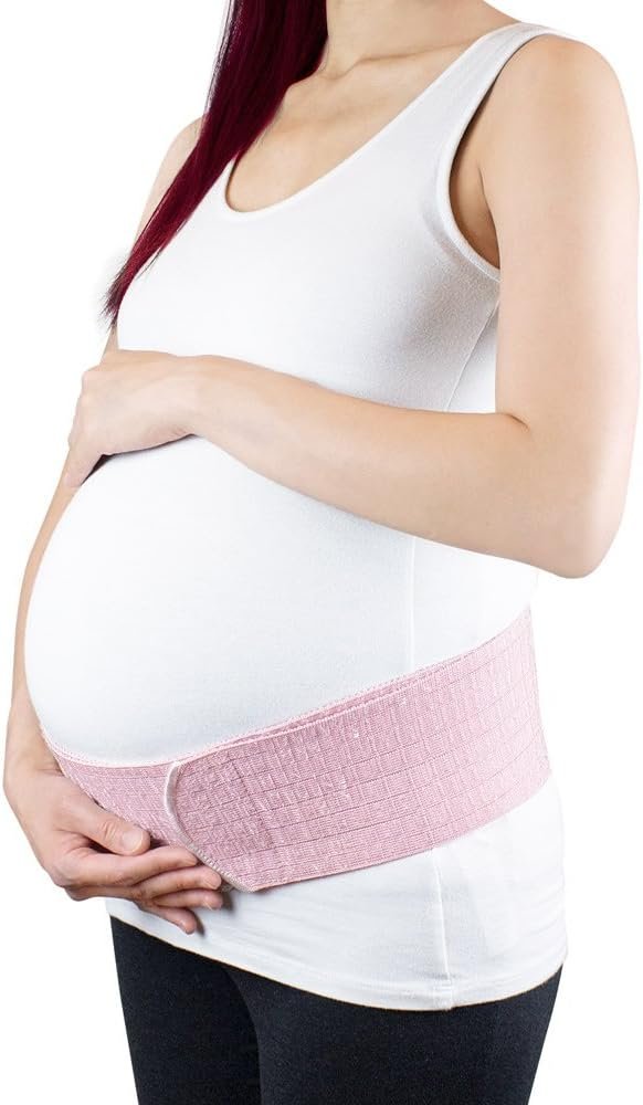 Bracoo Maternity Belt & Post Partum Waist Binder – Adjustable Belly Band for Pregnancy – Relieve Tired Muscles, Support for Prenatal and Postpartum Comfort, MS61, Pink, One Size
