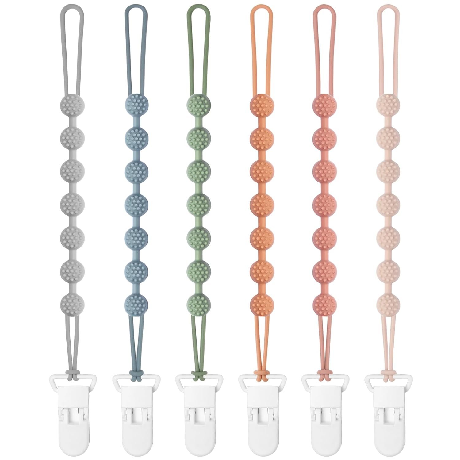 Eascrozn 6 Pack Baby Pacifier Clip, Silicone Pacifier Clips Holder with One Piece Design, BPA Free, Soft Flexible Binky Clips with Texture for Baby Boy and Girl