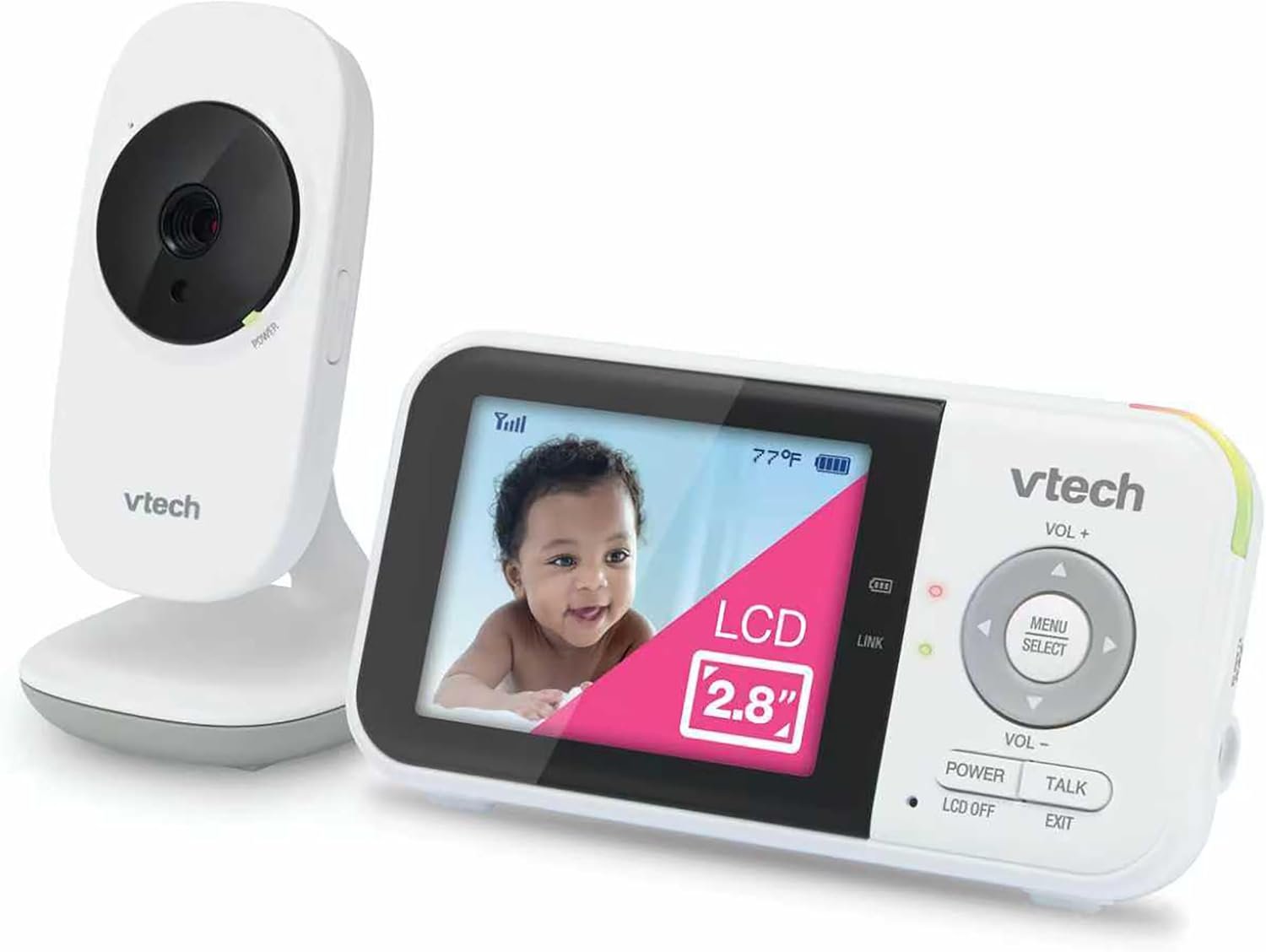 VTech VM819 Non-WiFi Video Baby Monitor with Camera – 2.8″ Screen, 1000ft Range, 19Hr Battery Life, Night Vision, Temperature Sensor, Lullabies, 2-Way Talk – Secure Private FHSS Transmission