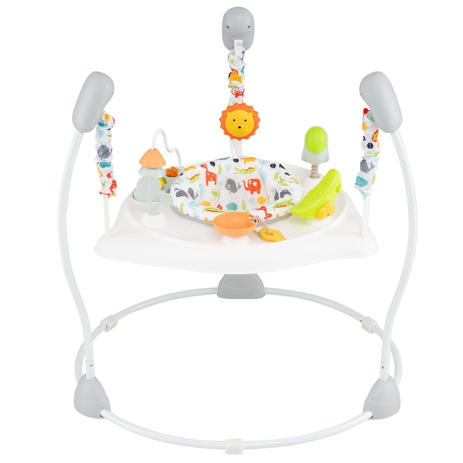 BABY JOY Baby Activity Center, Baby Jumpers and Bouncers with Music, 360° Rotating Seat, 3 Adjustable Heights, Montessori-Inspired Activity Center for Baby 7-15 Months (White)