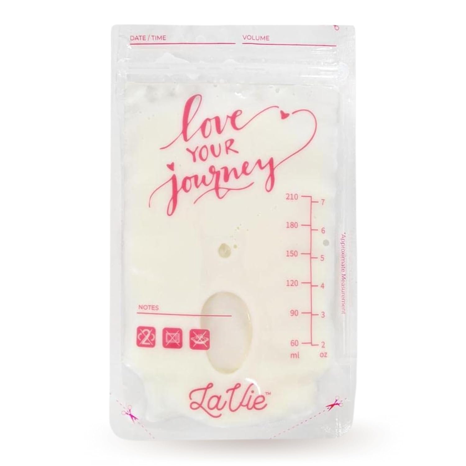 LaVie Breast Milk Storage Bags, 50 Count, 7 Ounce, Pre-Sterilized Breast Milk Containers, Leak-Proof, Space Saving, Self Standing for Refrigerating or Freezing Breast Milk (Pink)