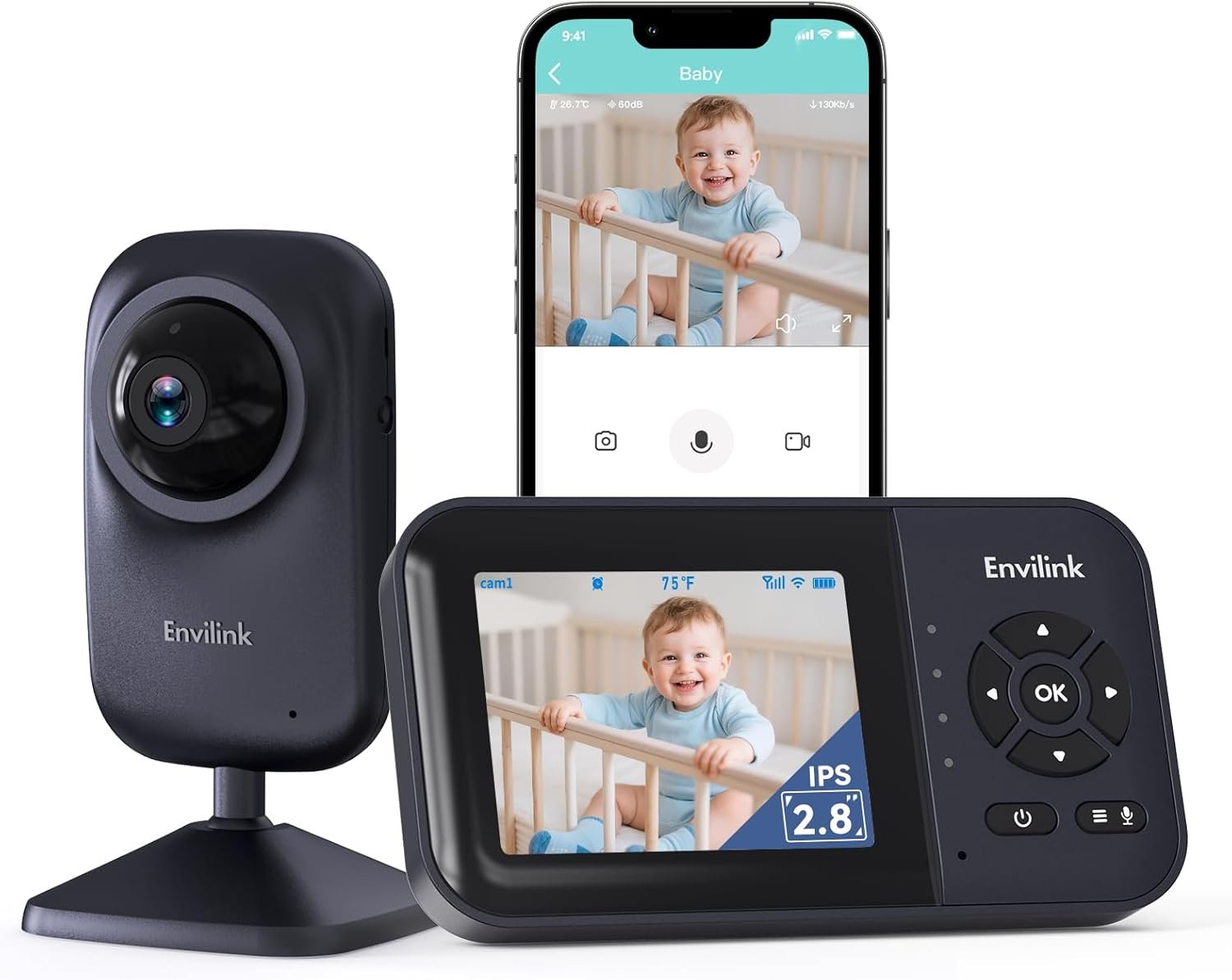 Video Baby Monitor with App, 2.8″ Screen 14h Battery, Sound Detection, Night Vision, Two Way Talk, Temperature Detection, 1200ft Range, Feeding Remind, Ideal for Baby/Elderly Indoor Use