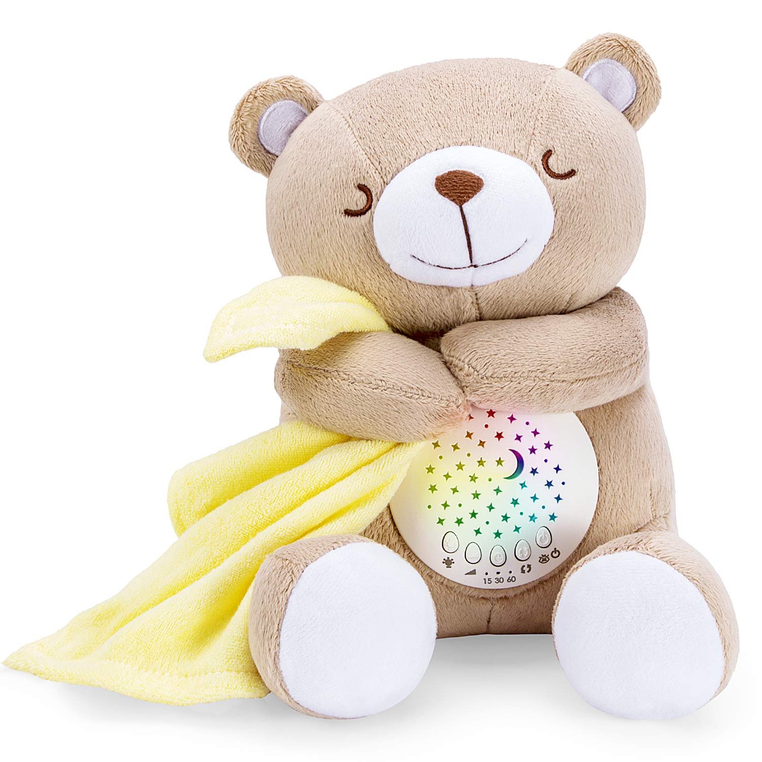 BEREST Rechargeable Baby Sleep Soother Bear, Nursery Decor Night Light Projector, Mom’s Heartbeat Cry Sensor Lullabies White Noise Sound Machine, Toddler Crib Sleeping Aid Toys for Shower Gifts