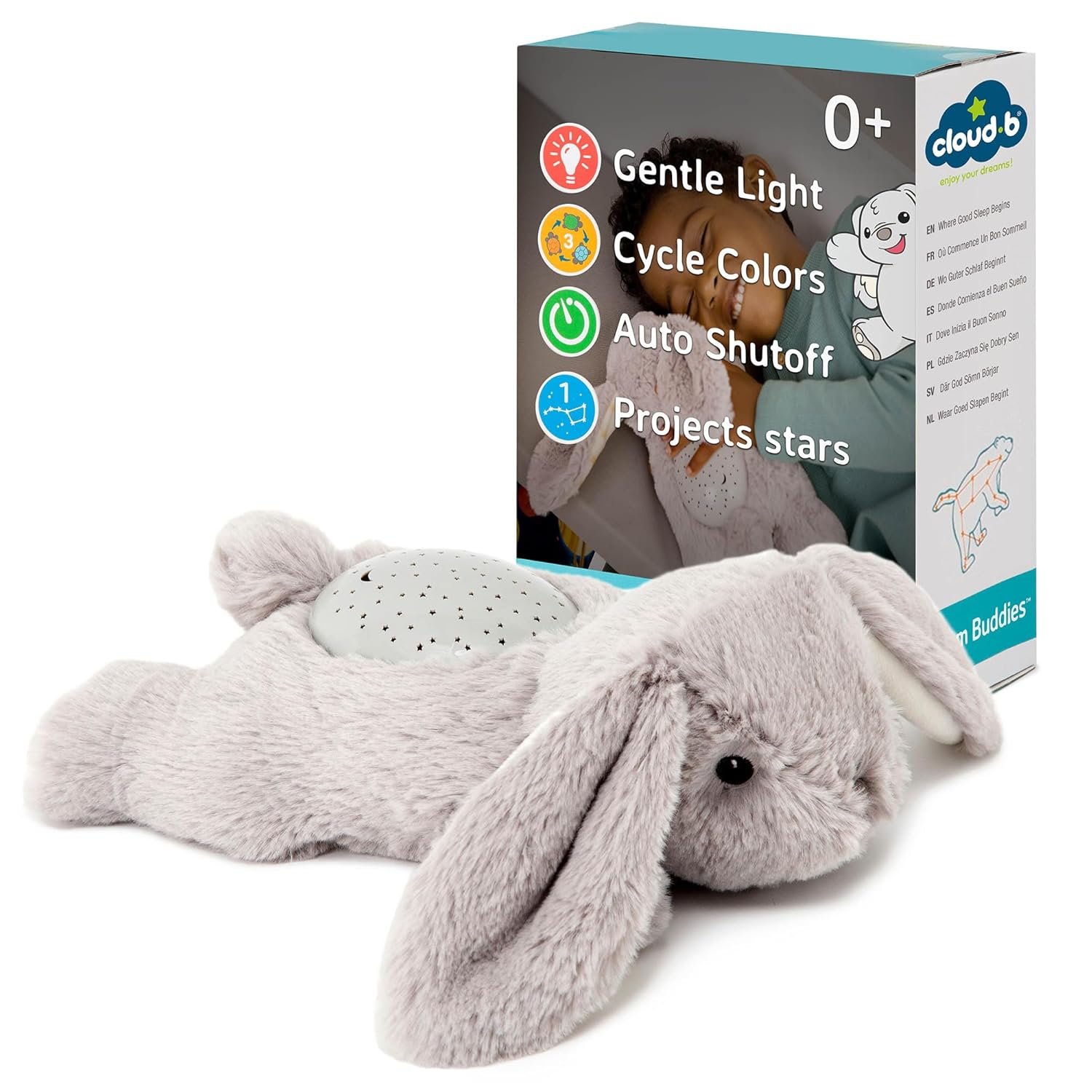 Cloud b Dream Buddies Benny The Bunny – The Soothing Mini Baby Night Light Kids Love | Star Projector Sleep Aid with Gentle Lights and Auto Shut Off | Newborn Essentials Baby Toys