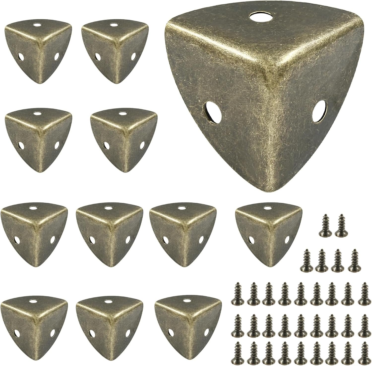 12Pcs Box Corner Protectors, 1″ (25mm) Metal Corner Edges Protector Triangle Corner Protectors Bronze Corner Covers Edge Guard with Screws for Wooden Case Trunk Box Table Cabinet