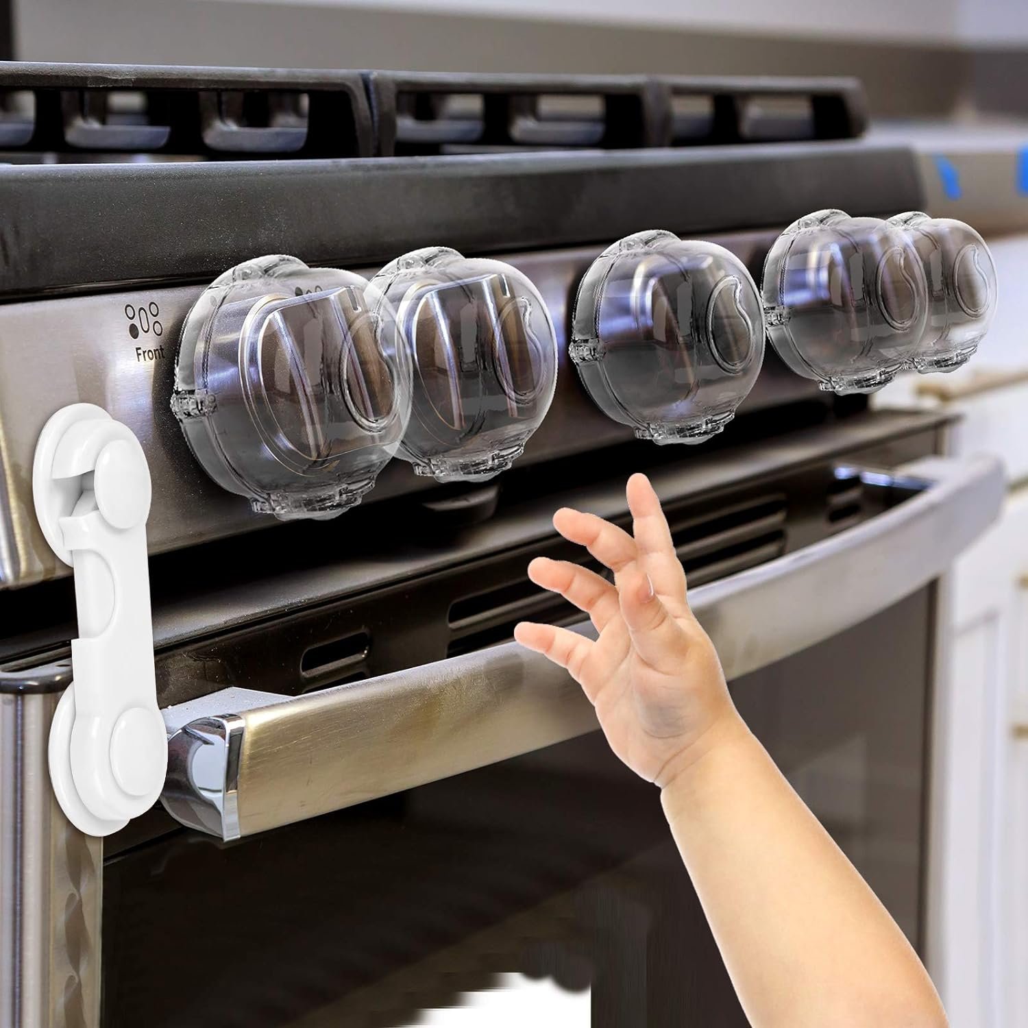 Mom’s Choice Gold Awards Winner – Stove Knob Covers for Child Safety (5 + 1 Pack) Double-Key Design and Upgraded Universal Size Gas Knob Covers Clear View Childproof Oven Knob Covers for Kids and Pets
