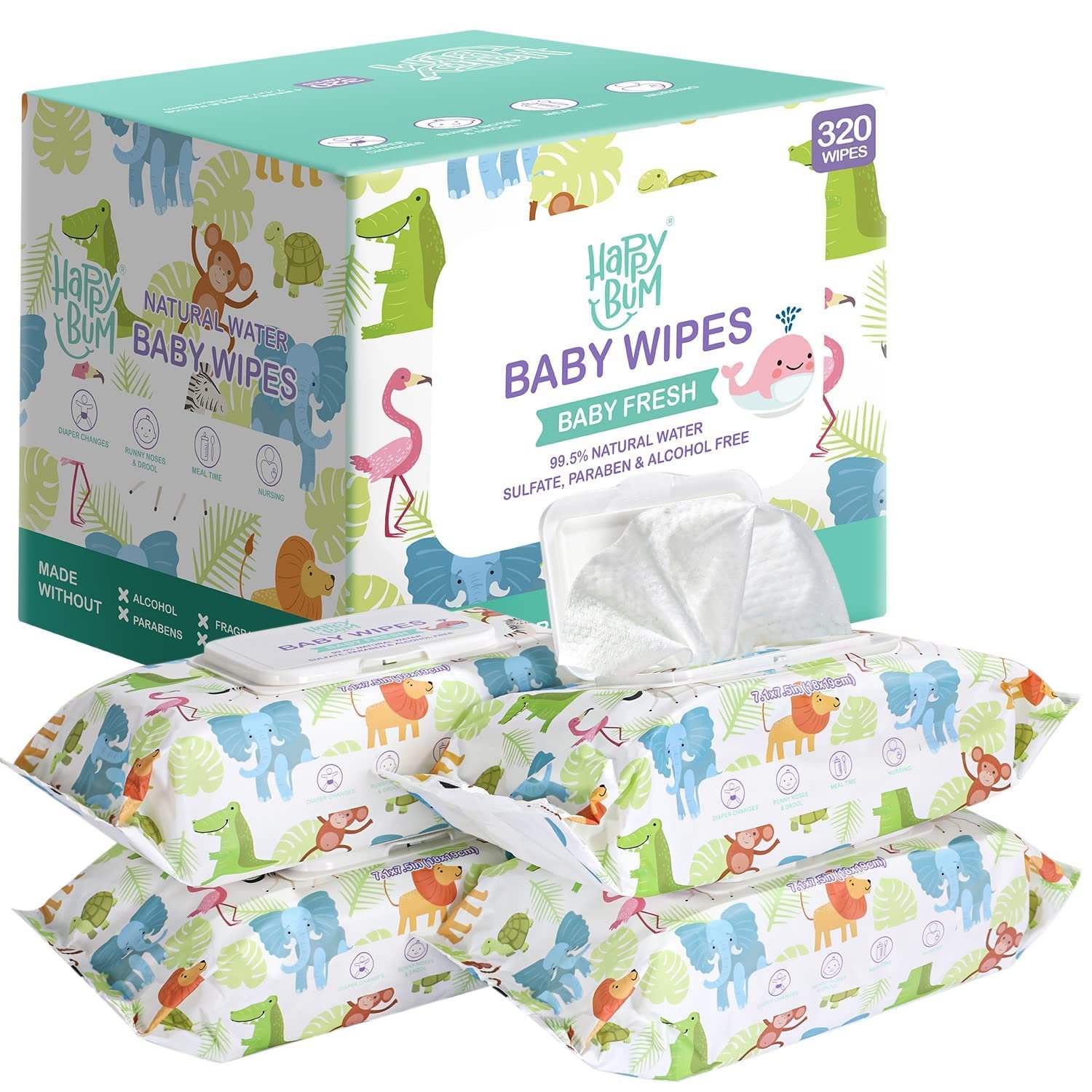 Sensitive Water Baby Diaper Wipes, Baby Wipes, Unscented, 4 Flip-top packs (320 Wipes Total)