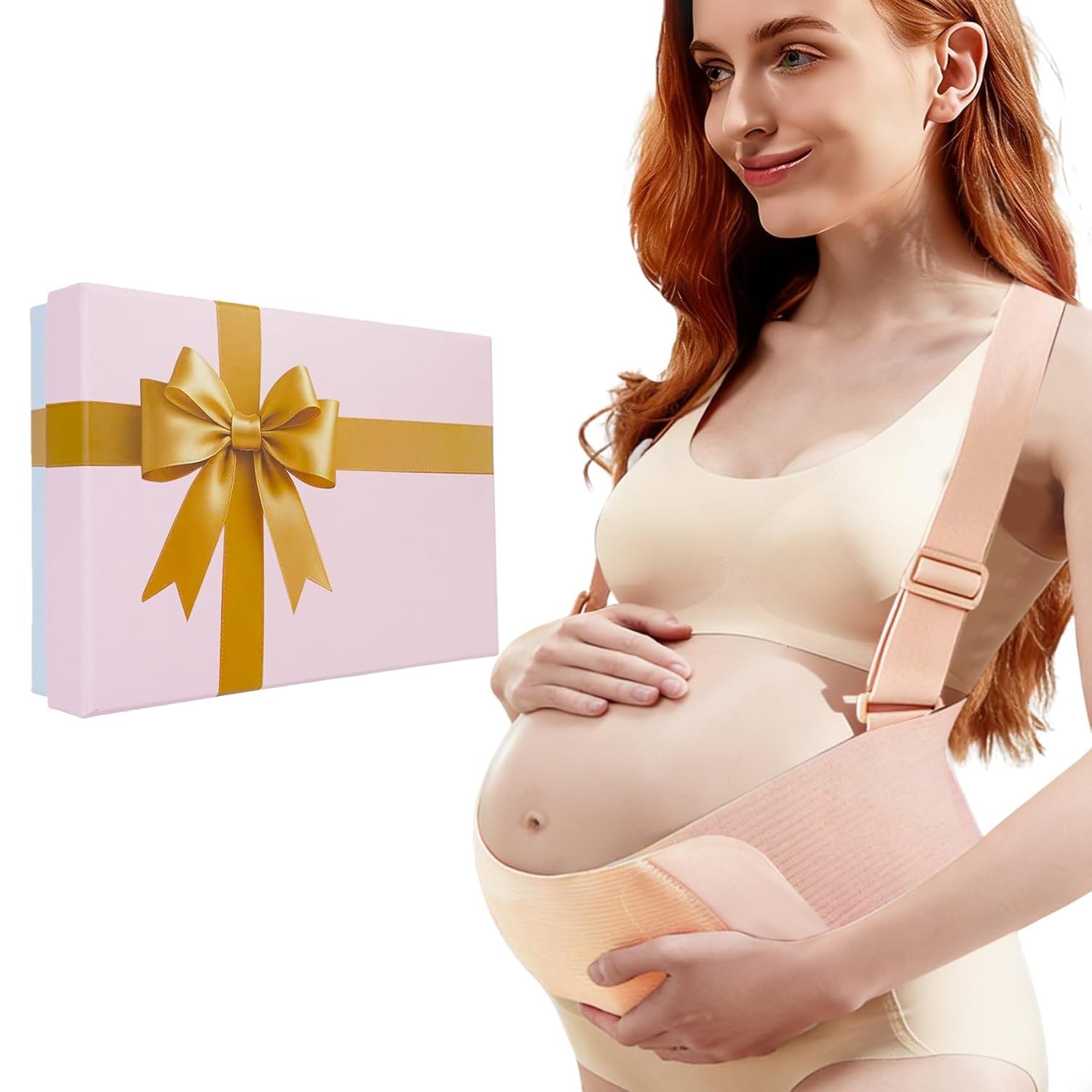 Upgraded Pregnancy Belly Band, Ultra-soft & Cozy Maternity Belly Bands for Pregnant Women, Adjustable Pregnancy Belt with Back Brace Straps for Abdomen, Back & Waist (L)