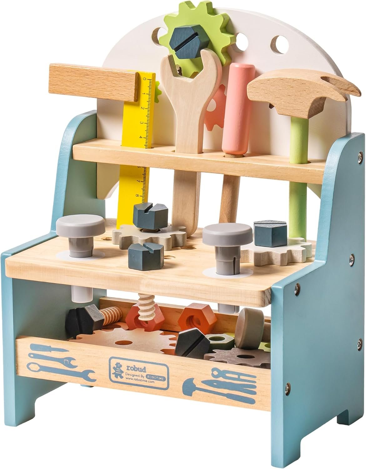 ROBUD Mini Wooden Play Tool Workbench Set for Kids Toddlers – Montessori Toys for 3 4 5 Years Old Boys Girls