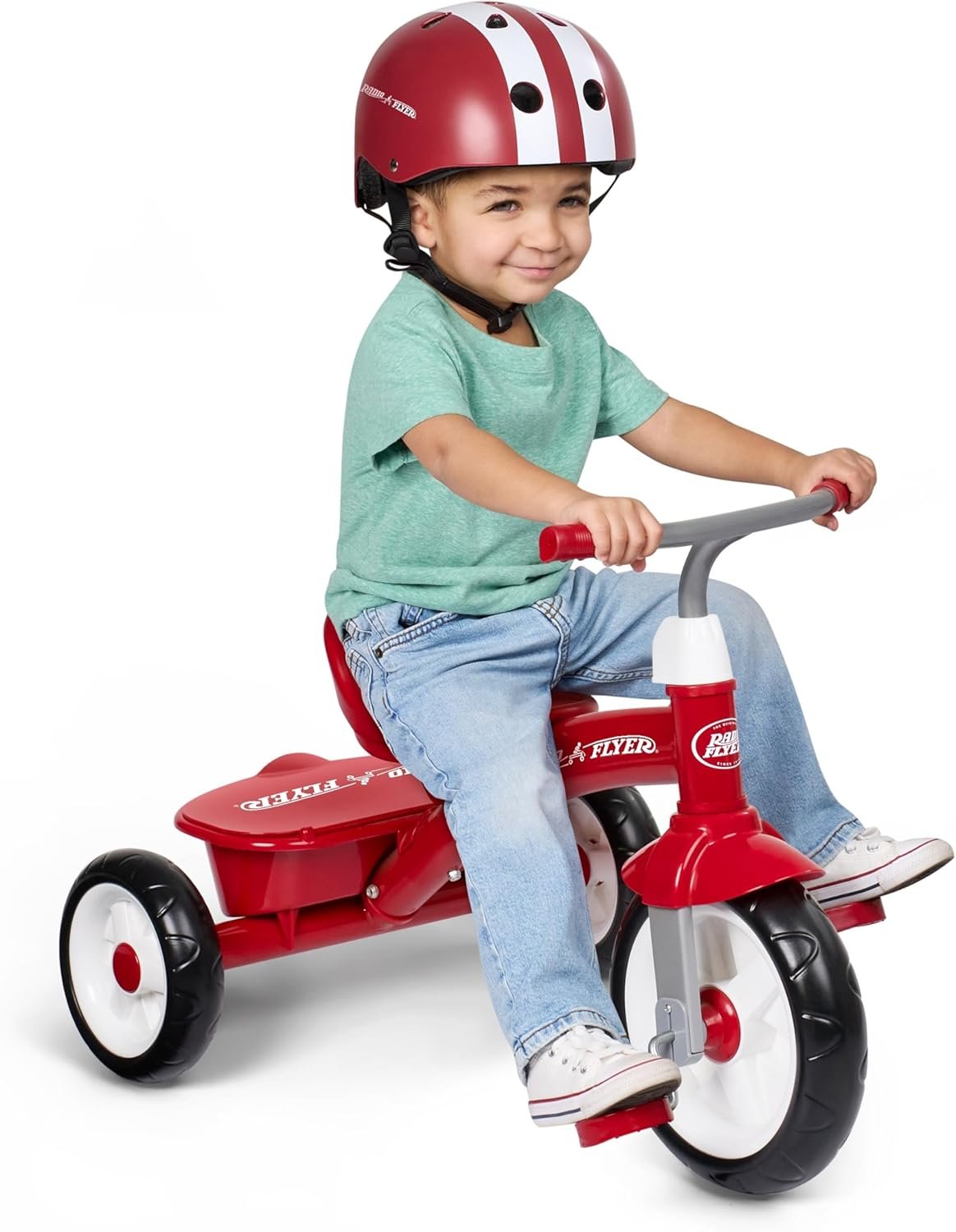 Radio Flyer Red Rider Trike, for Ages 2.5-5, Adjustable Seat, Steel Construction, Quiet Ride Wheels, Covered Storage Bin, Comfort Grip Handlebars, Easy Carry Seat Handle, Tricycle for Toddlers