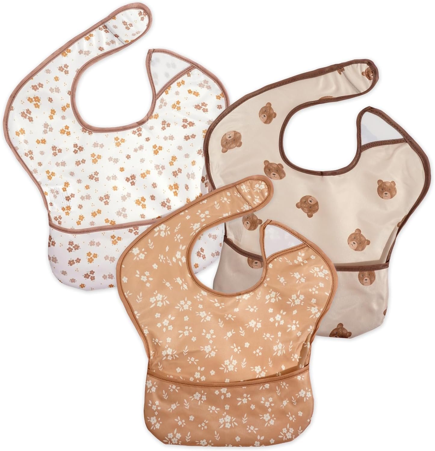 3-Pack Waterproof Baby Bibs for Eating – Lightweight Feeding Bibs, Mess Proof, Baby Essential Must Have for Eating